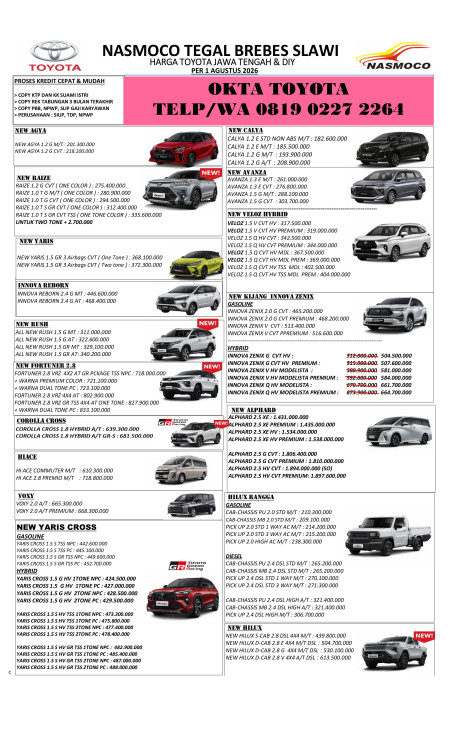 PROMO AGUSTUSAN TOYOTA 2026  - Promo Toyota Tegal 2026